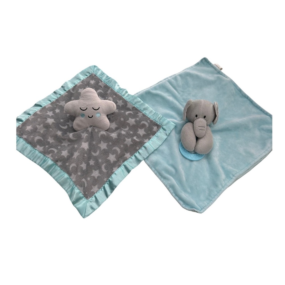 Forever Baby LLC Elephant and Star Moon Lovey Security Blanket Set Blue